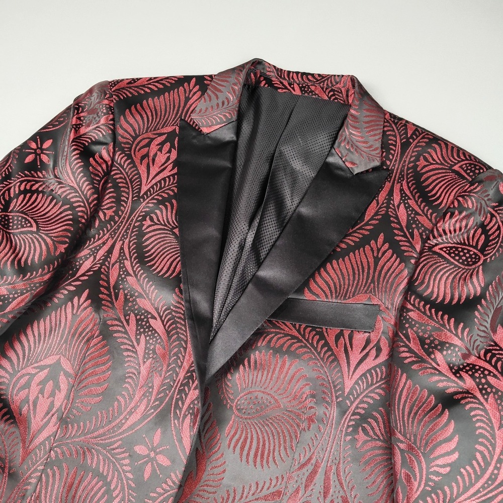 Kilburne Finch Mens 39R Tuxedo Jacket Bow Tie Red Black Paisley Formal Party